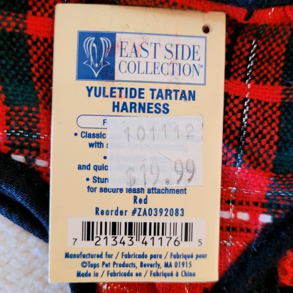 East Side Collection Yuletide Red Tartan Dog Harness Size Large New With Tags - Picture 3 of 4